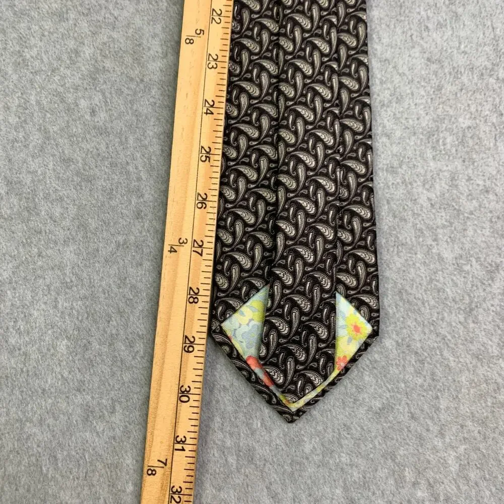 Ted Baker London Silk Tie Black Geometric Classic Made In USA Mens